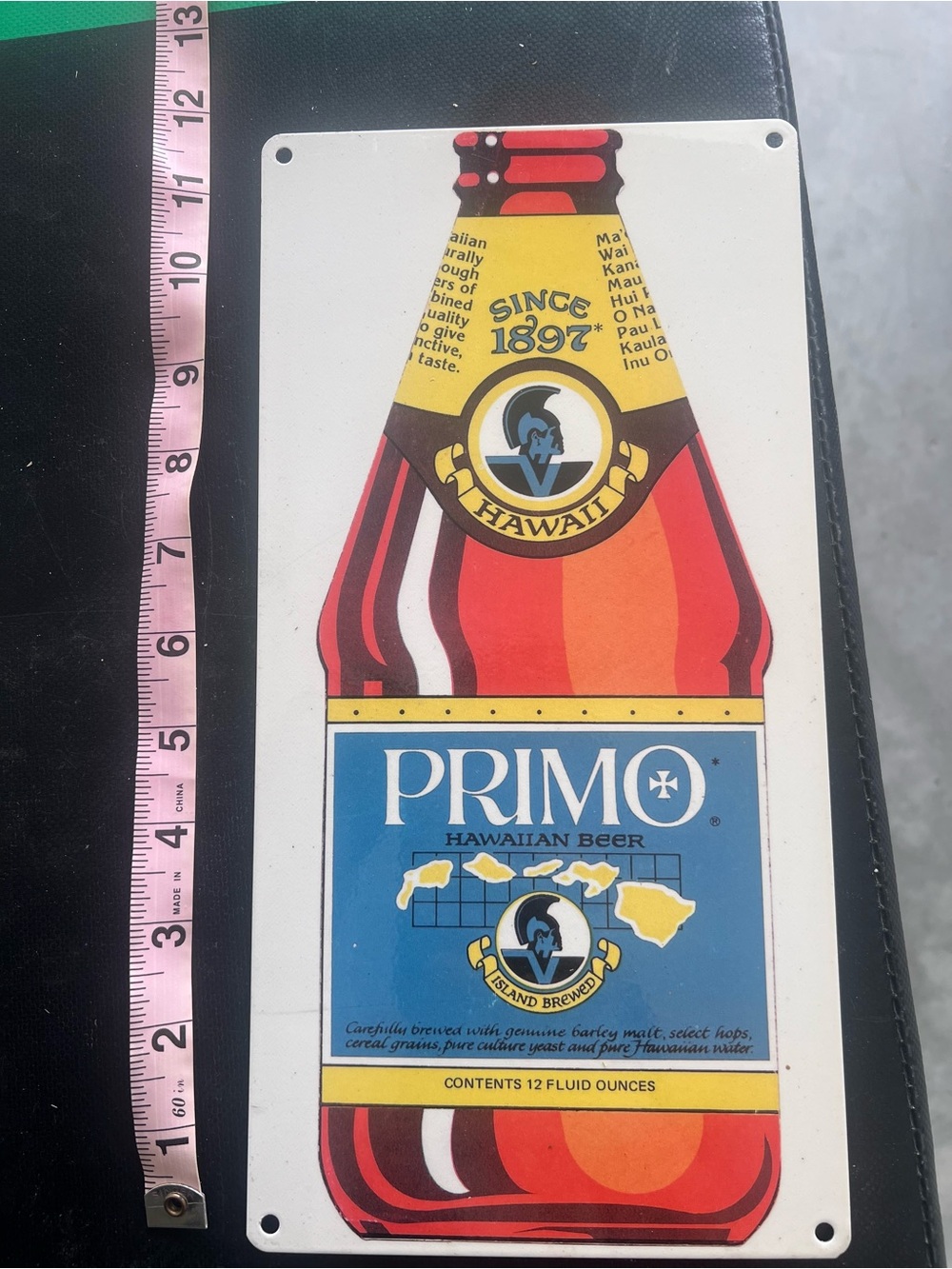 Primo Hawaiian Beer Metal Sign - Red, Yellow, Blue